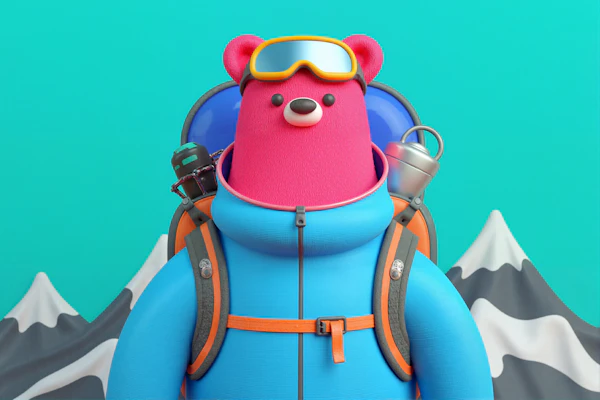 Pink Bear Hiking Scene