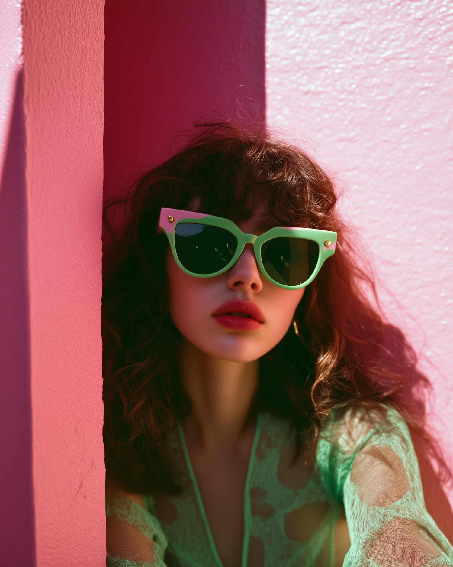 Woman with Mint-Green Sunglasses