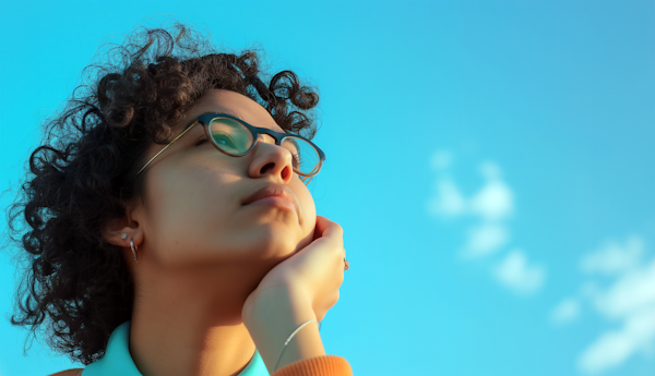 Contemplative Profile under Blue Sky