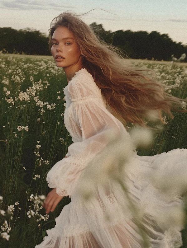 Woman in Wildflower Field