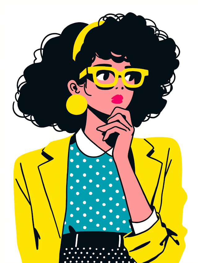 Stylized Illustration of Thoughtful Woman in Retro Fashion