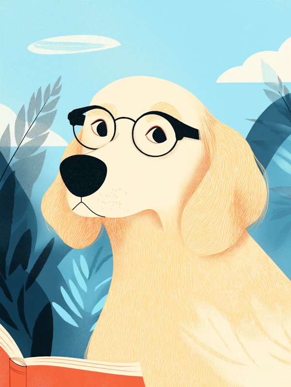 Scholarly Golden Retriever in Glasses