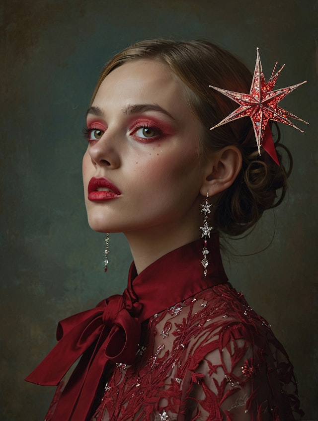 Elegant Woman with Star-Themed Accessories