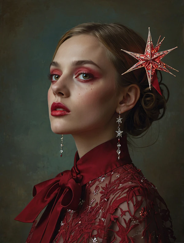 Elegant Woman with Star-Themed Accessories