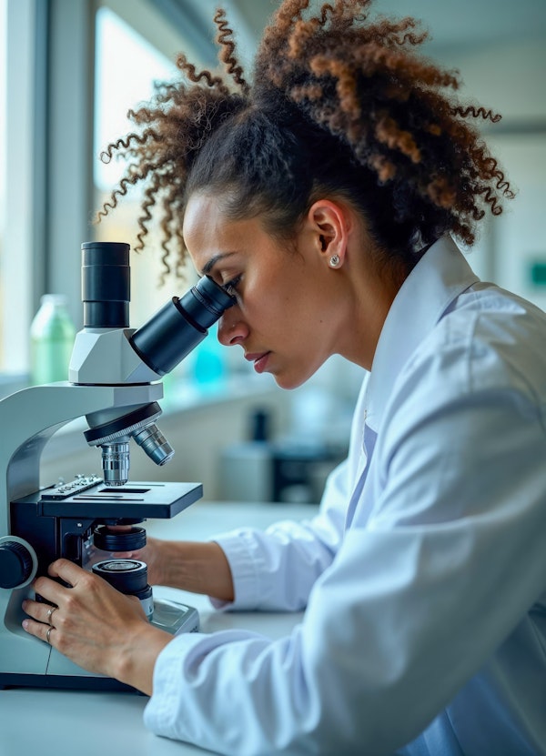 Woman Looking Through Microscope