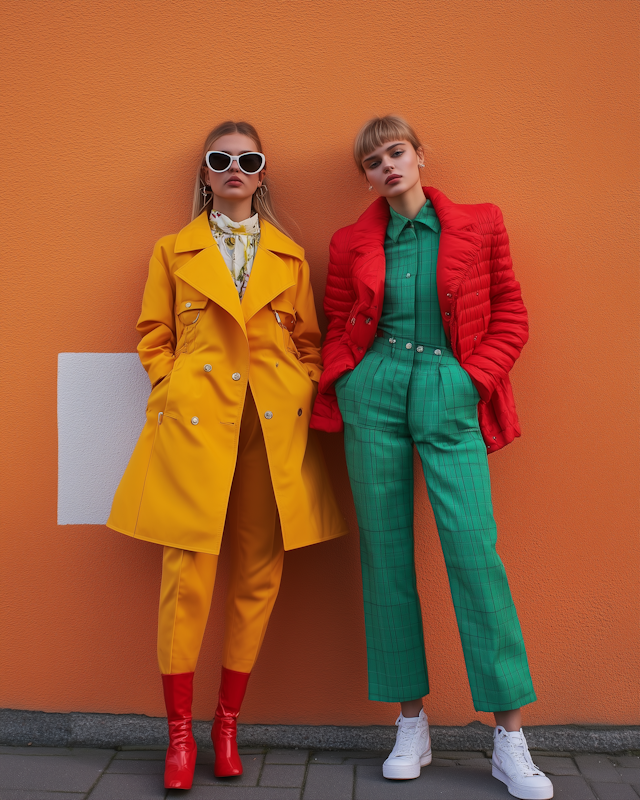 Vibrant Fashion Against Orange Wall