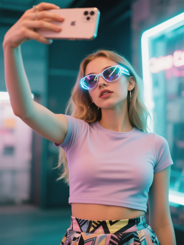 Neon Selfie in Urban Glow