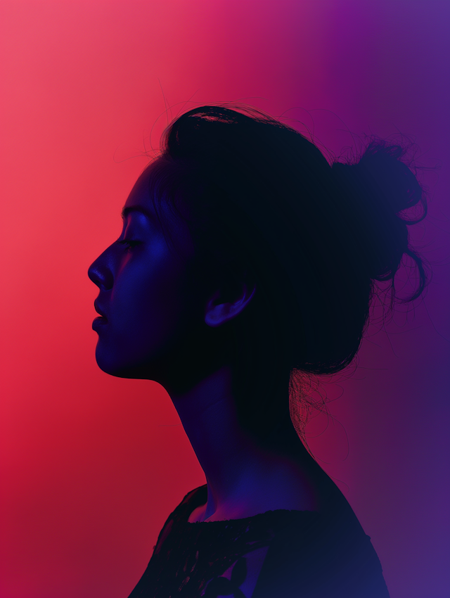 Contemplative Profile of a Woman with Vibrant Gradient Background