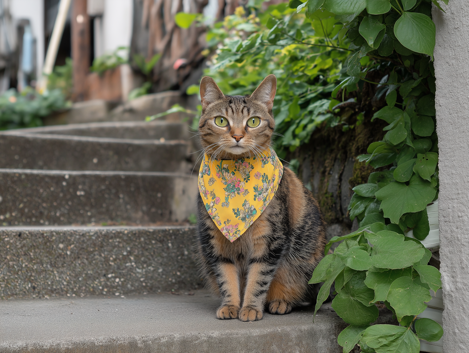 Tabby Cat on Concrete Steps