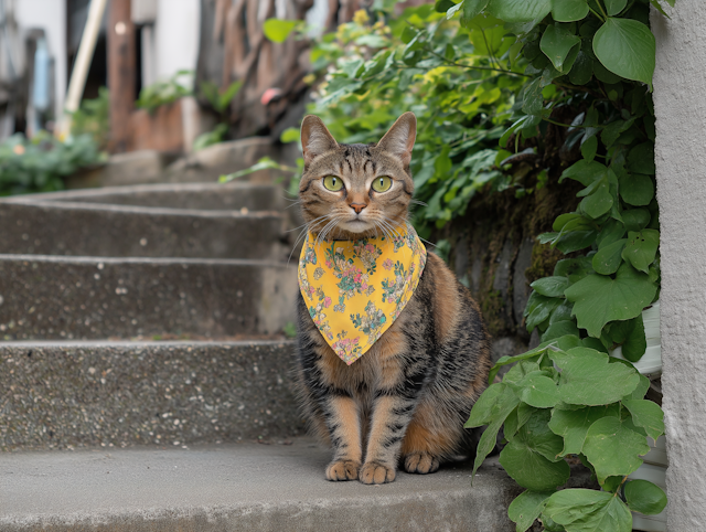 Tabby Cat on Concrete Steps