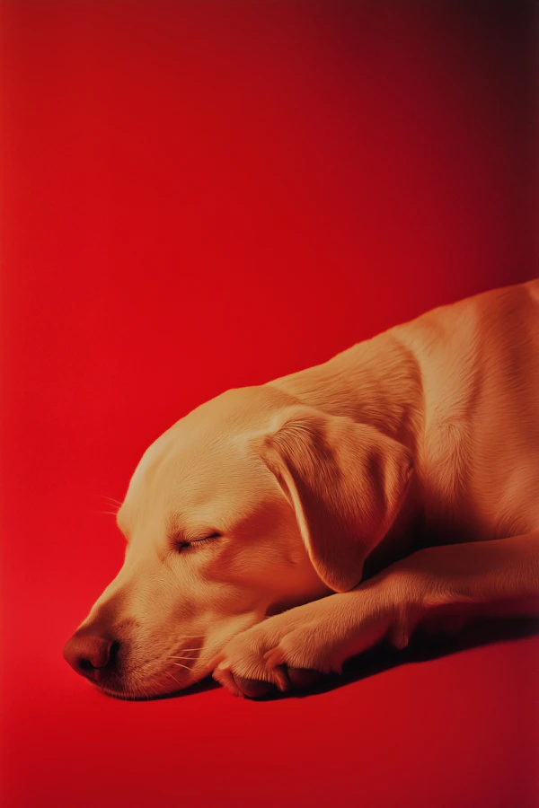 Sleeping Labrador on Red