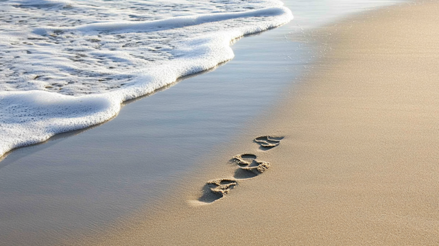 Serene Beach Scene with Footprints