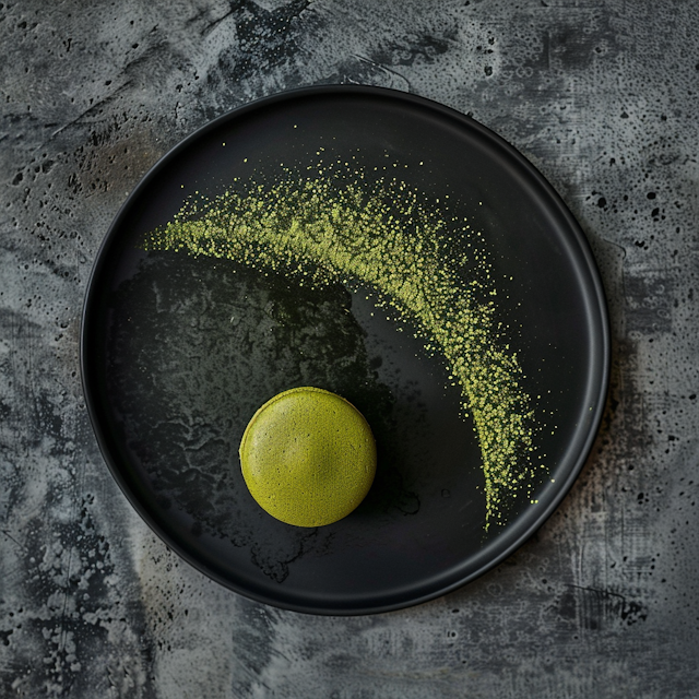 Vivid Green Macaron on Grey Plate