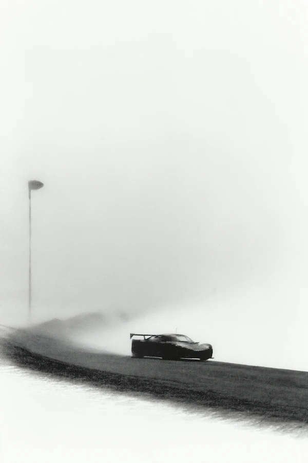 Sleek Race Car in Fog