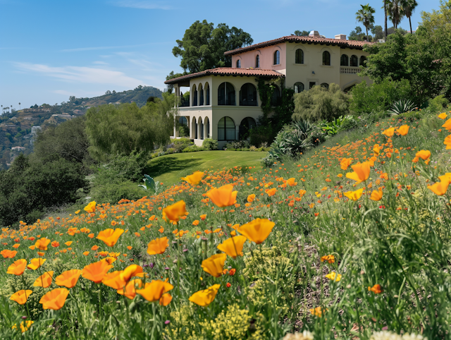 Luxurious Mediterranean Hillside Estate Amidst Wildflowers