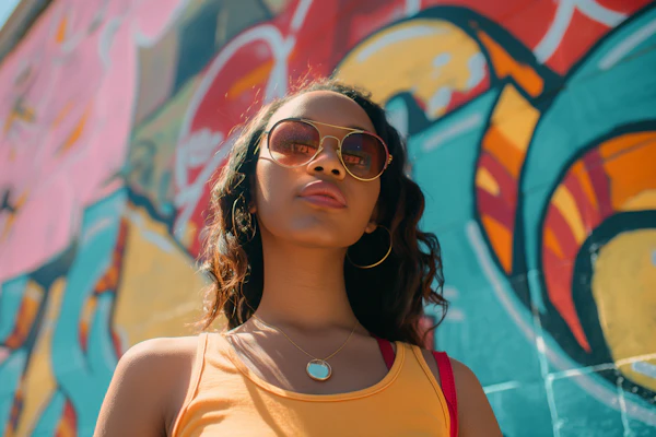 Confident Young Woman against Graffiti Wall