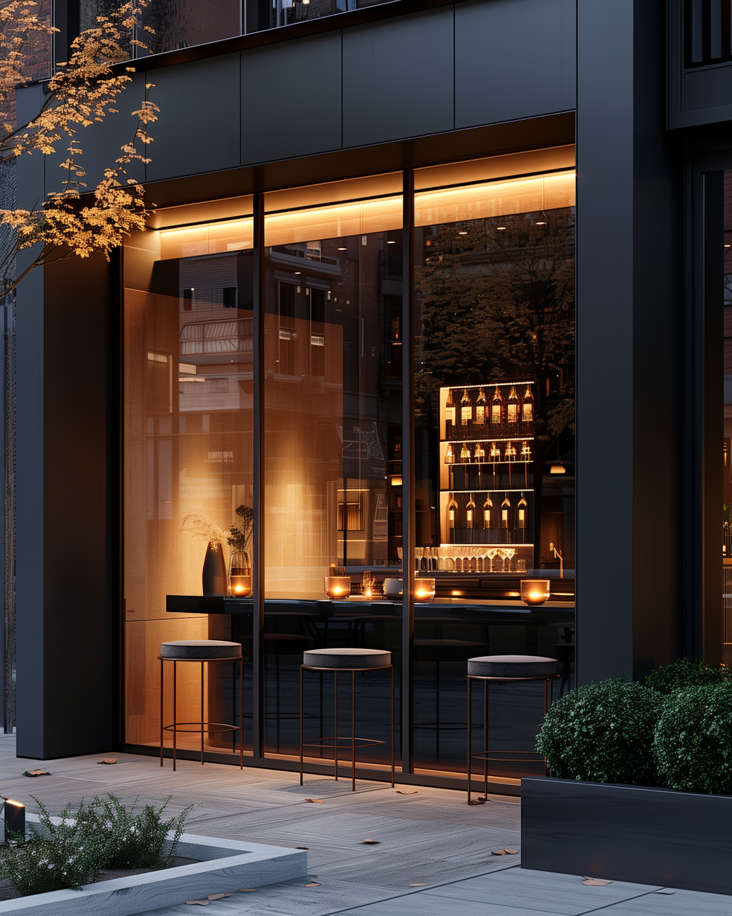 Cozy Modern Bar Exterior at Dusk