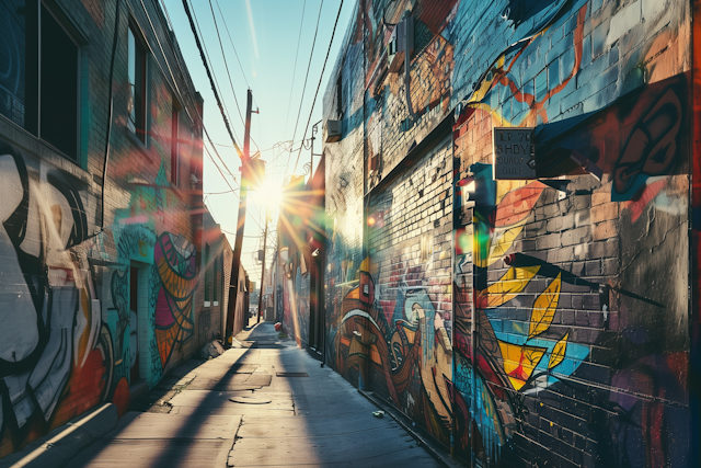 Sunlit Graffiti-filled Urban Alley