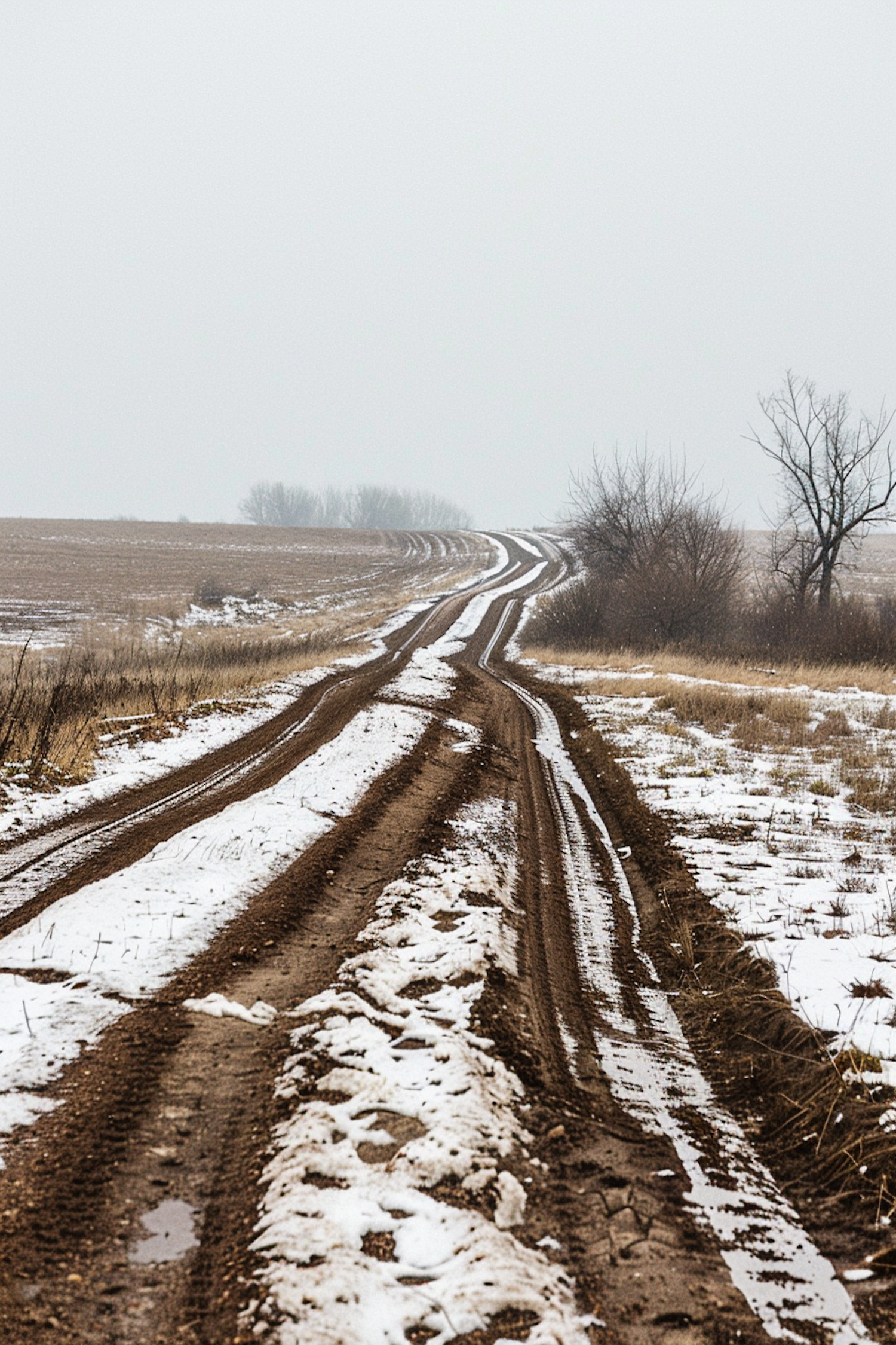 Winter Landscape with Curving Dirt Road