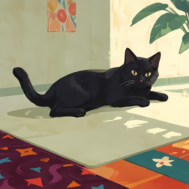 Sleek Black Cat in Sunlight