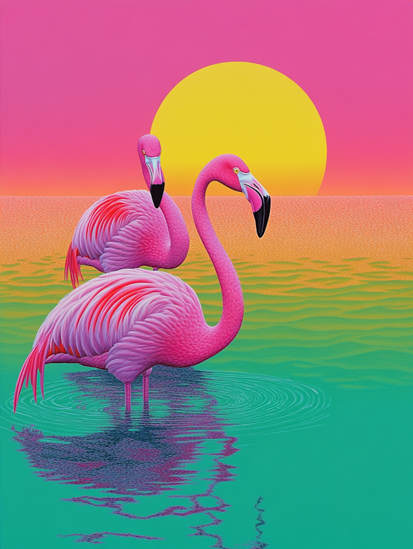 Flamingos at Sunset