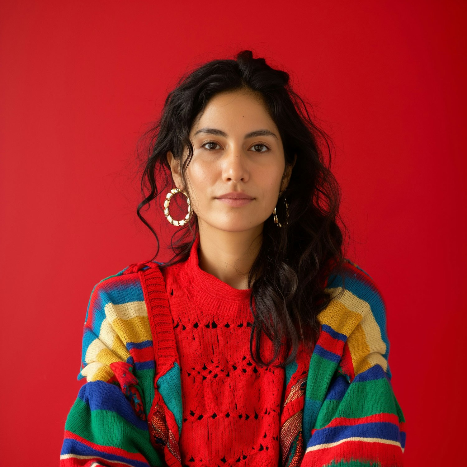 Serene Young Woman in Colorful Attire