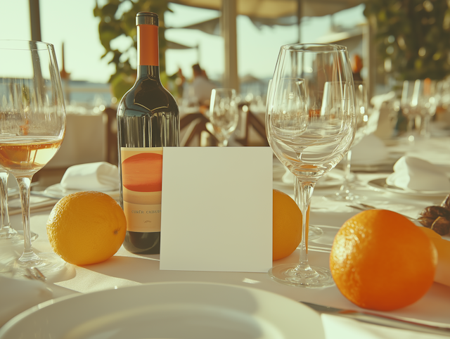 Elegant Table Setting with Wine and Oranges