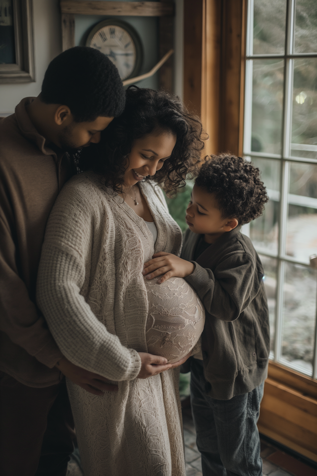 Intimate Family Moment with Pregnant Mother