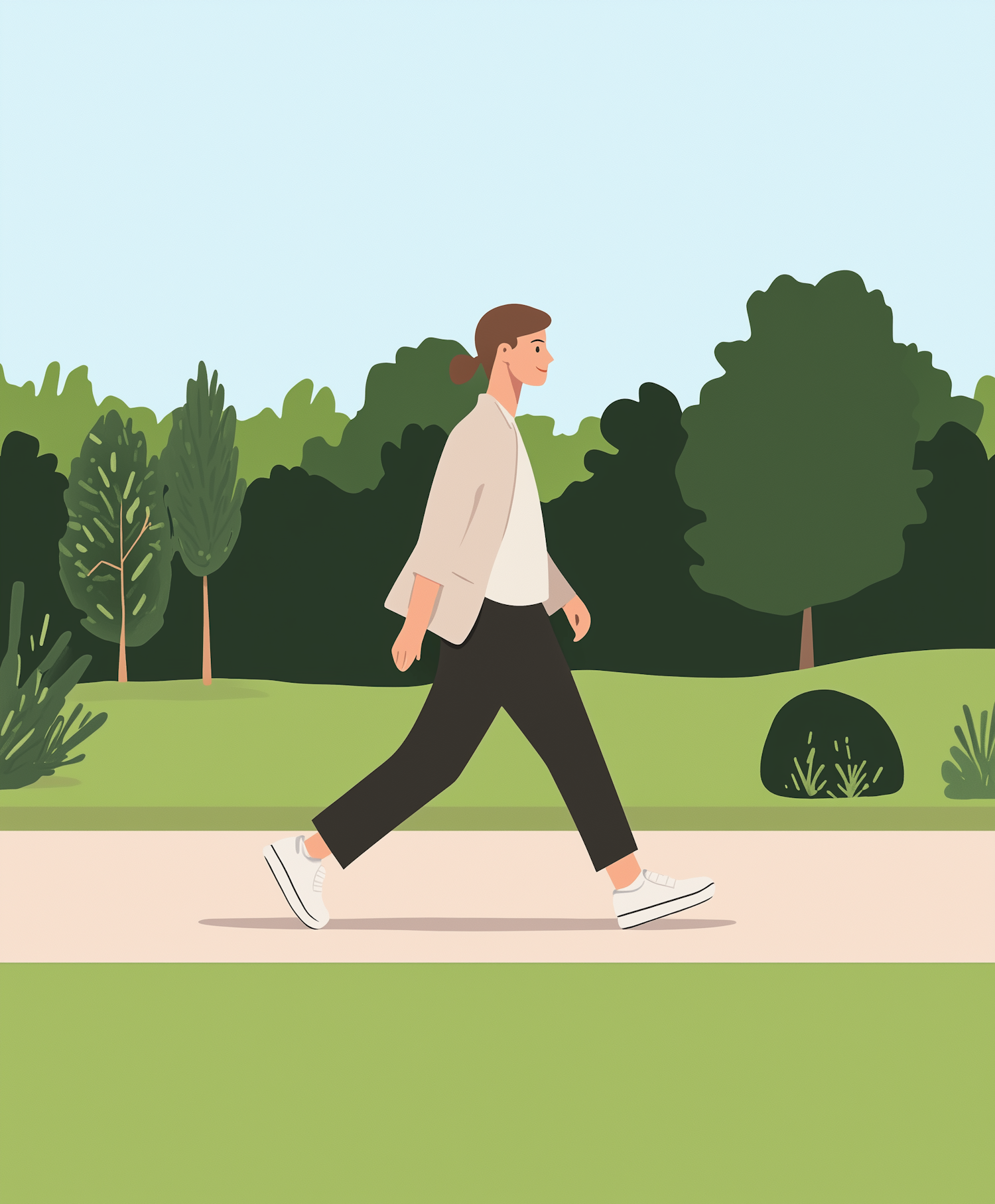 Woman Walking in Park Illustration