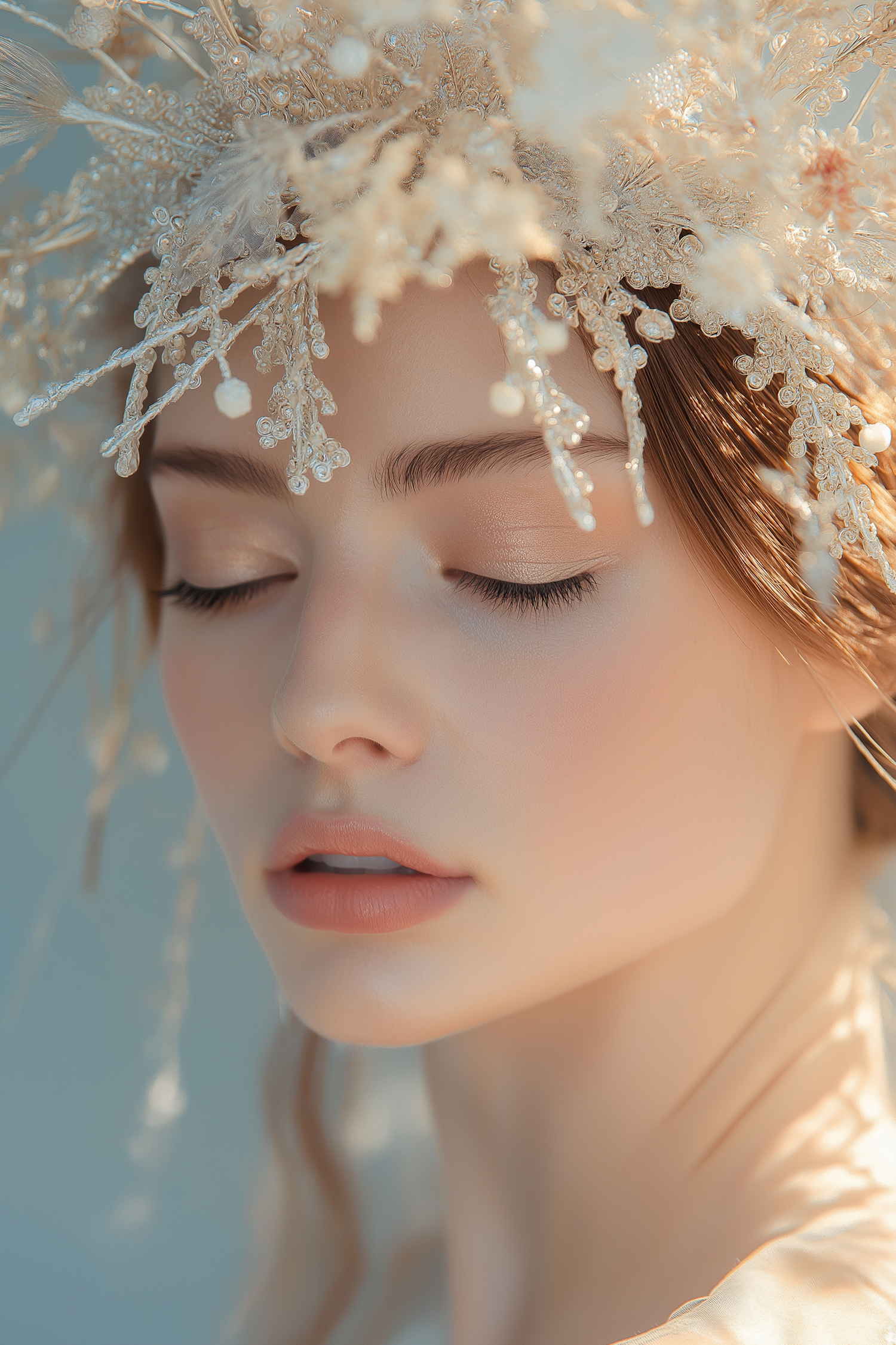 Serene Young Woman with Ornate Headpiece