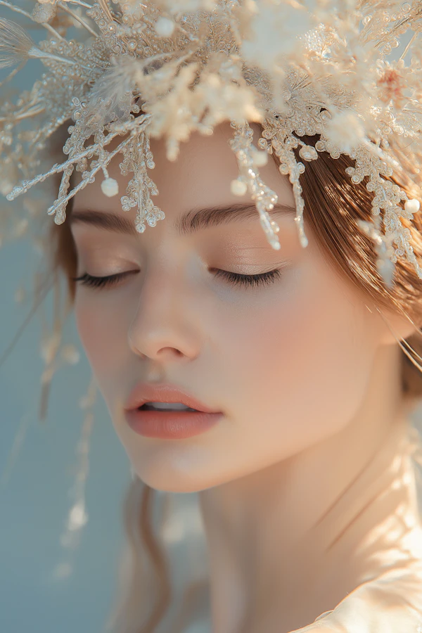Serene Young Woman with Ornate Headpiece