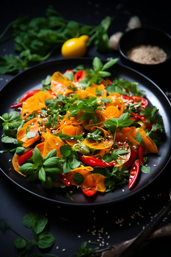 Vibrant Carrot Ribbon Salad with Chilies, Herbs, and Sesame Seeds