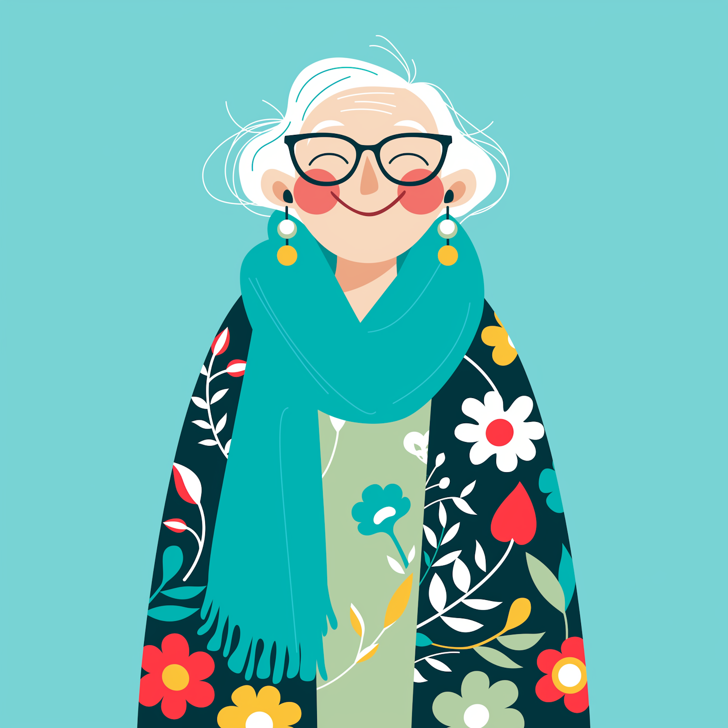 Cheerful Elderly Woman Illustration