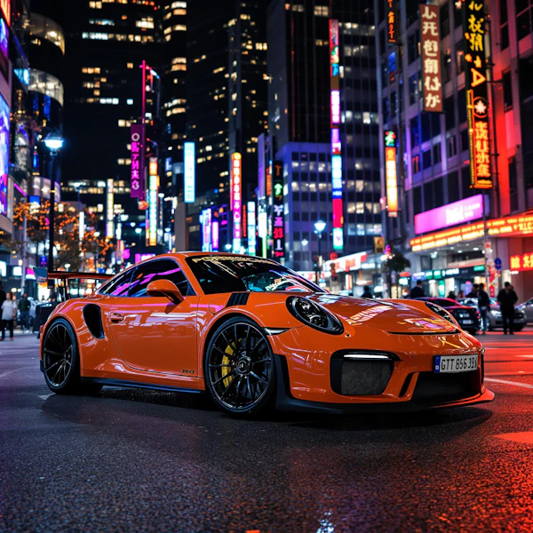 Orange Porsche at Night