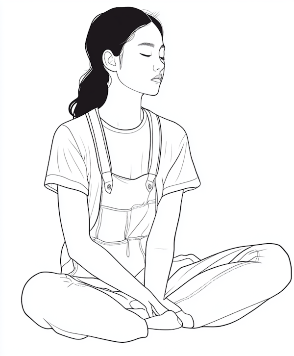 Tranquil Meditation Line Drawing