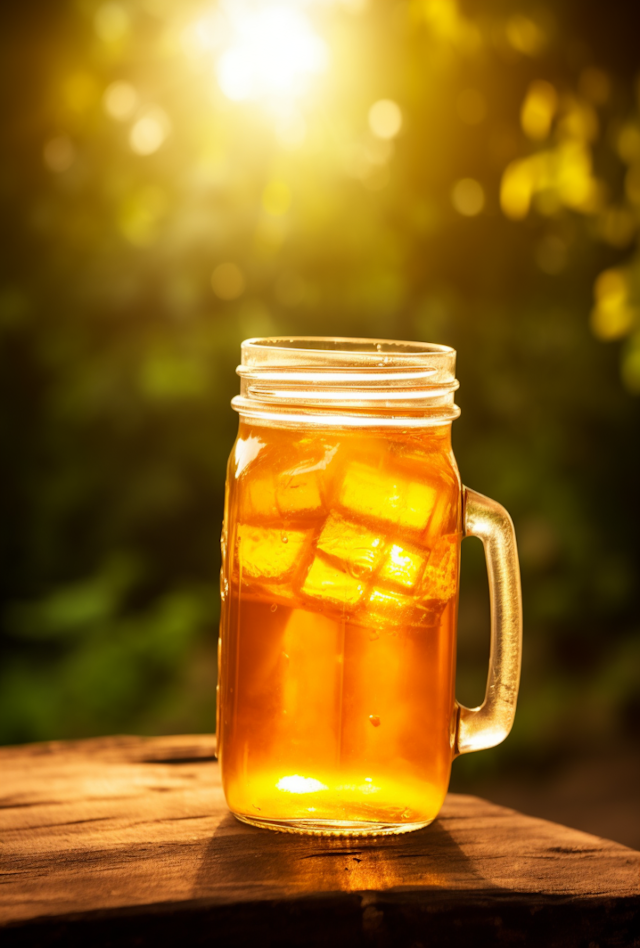 Sunlit Iced Beverage in Glass Mason Jar