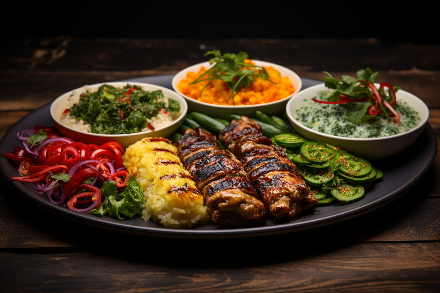 Grilled Kebabs with Assorted Sides Platter