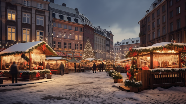 Winter Holiday Market at Dusk