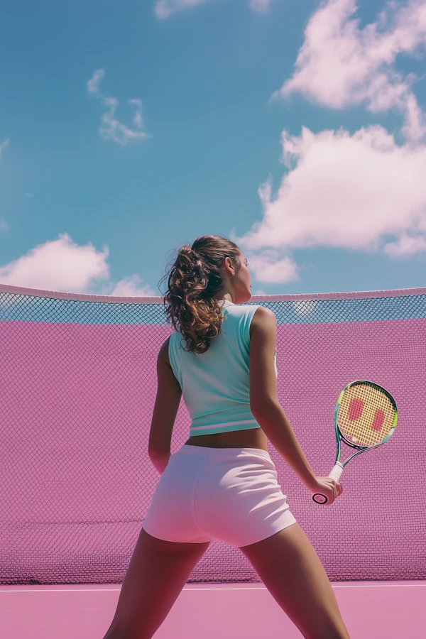 Woman on Pink Tennis Court