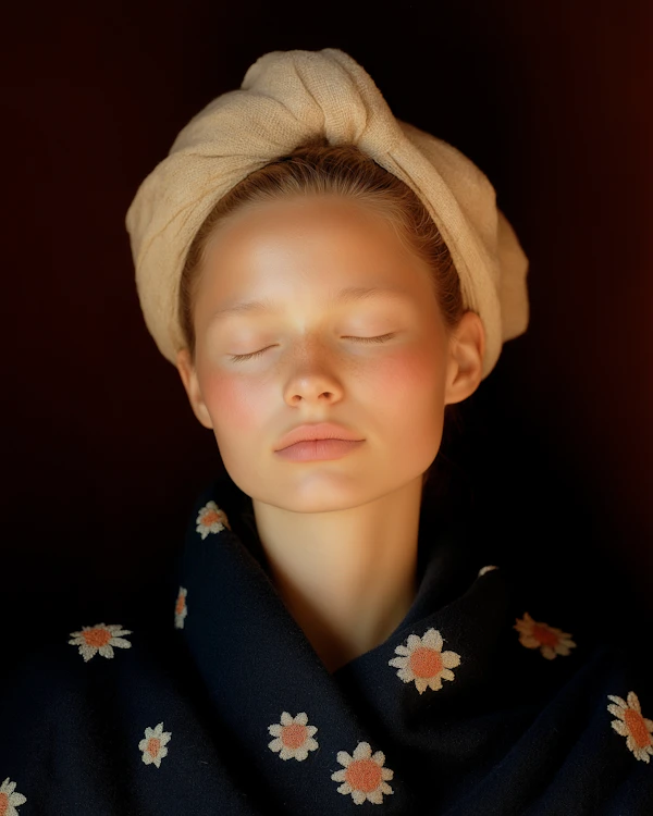 Serene Portrait with Floral Fabric