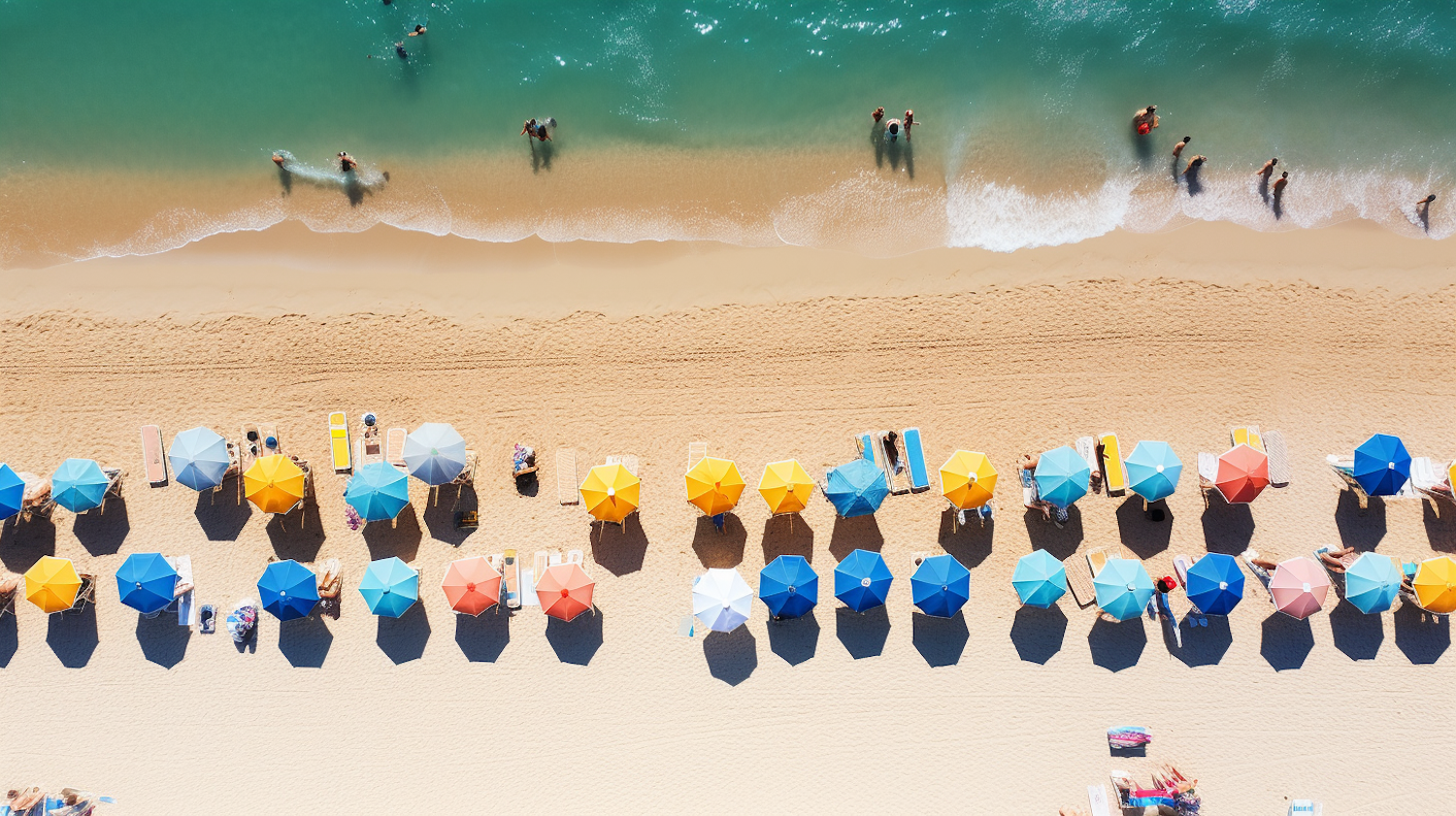 Midday Serenity at the Colorful Umbrella Beach