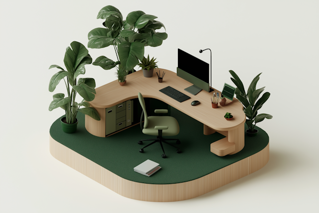 Green and Natural Wood Textured Workspace