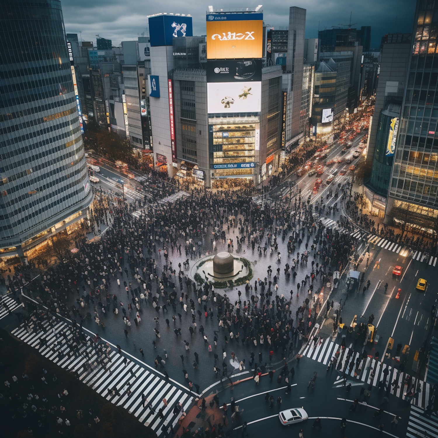 Twilight Urban Bustle at Iconic Pedestrian Crossing