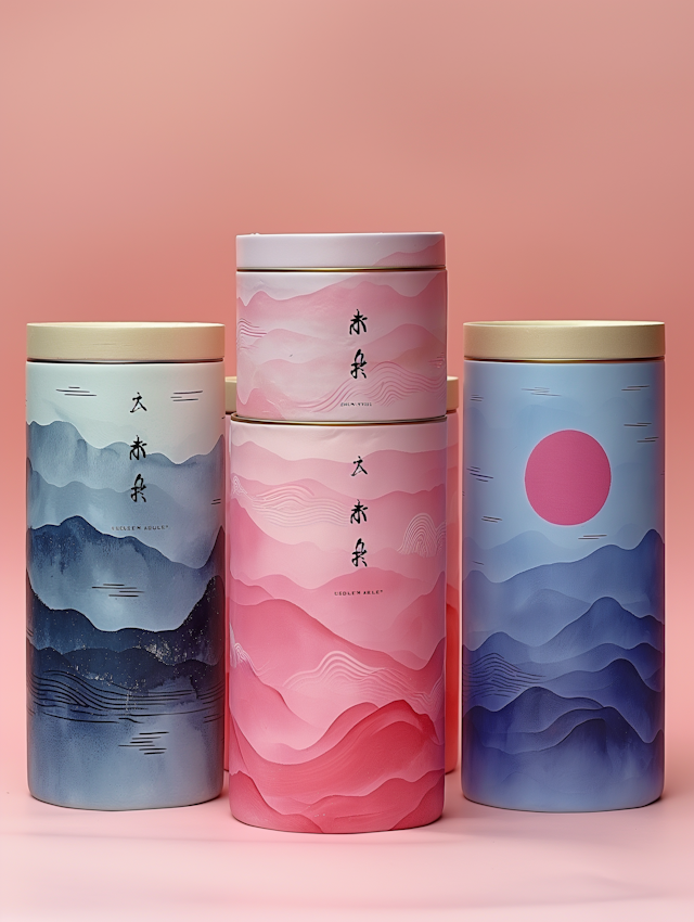 Stylized Containers with Abstract Landscape Designs