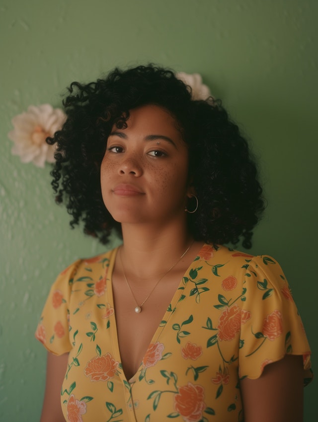 Serene Woman in Floral Dress