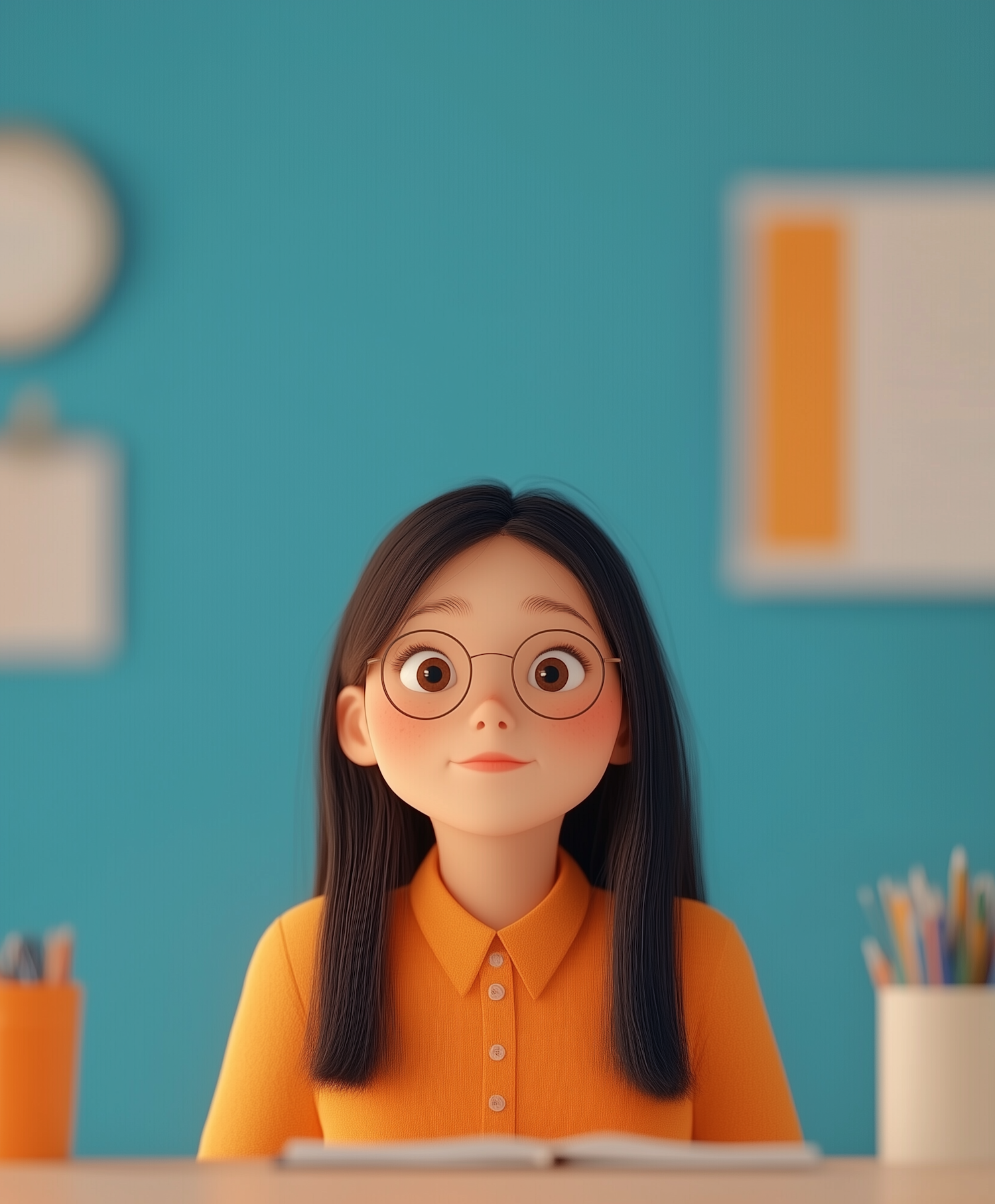 Cartoon Girl at Desk