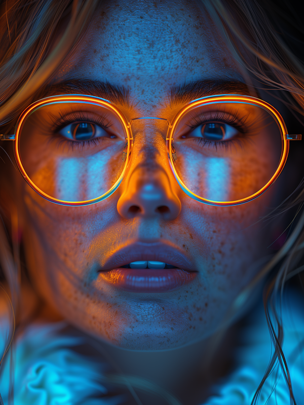 Intense Portrait of Young Woman with Orange Glasses