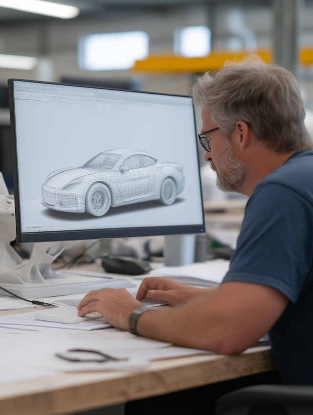 Man Designing 3D Car Model