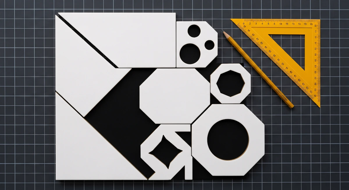 Geometric pattern layout on a design studio wall