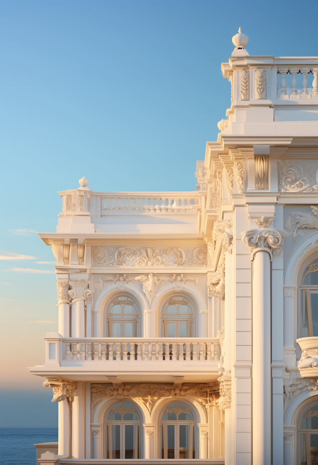 Sunset Glow on Classical Seaside Edifice